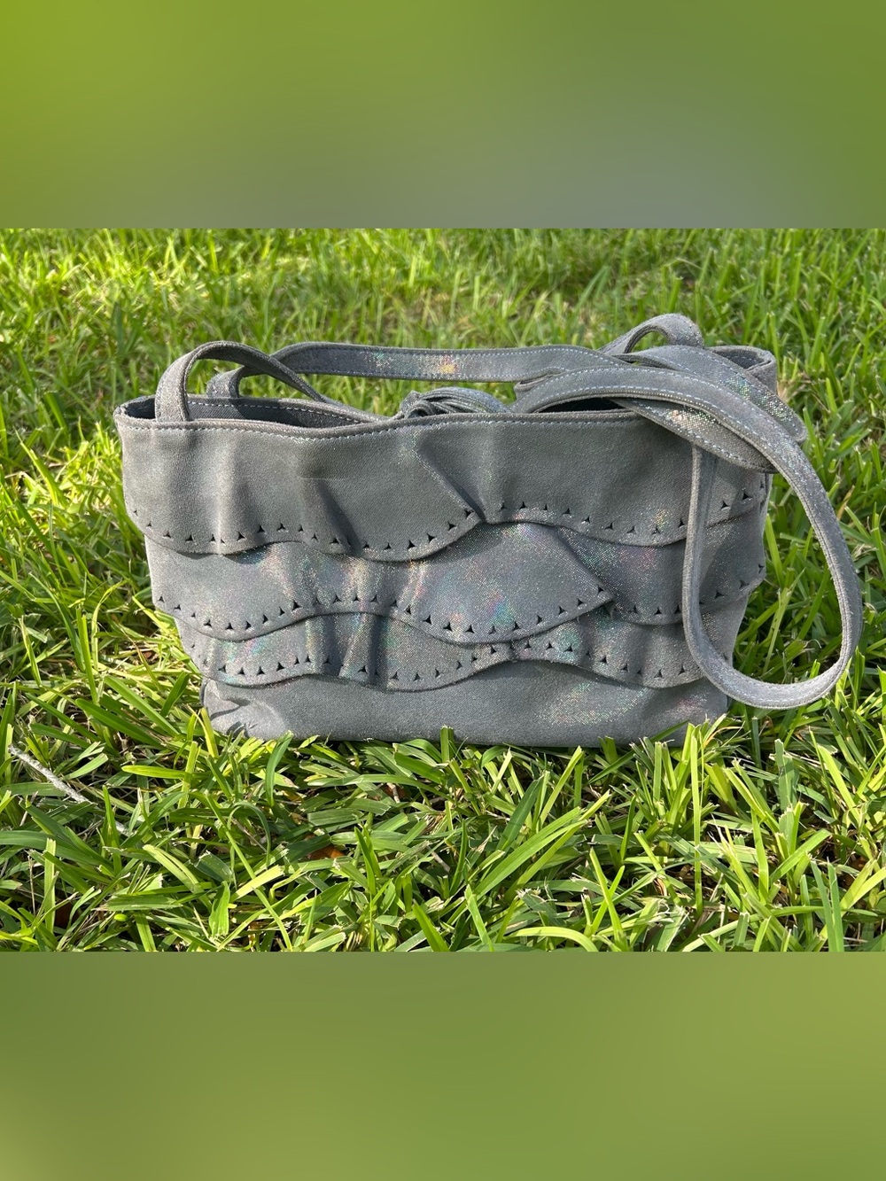 Vintage Braccialini Gray  Shoulder Bag with Wave Overlay